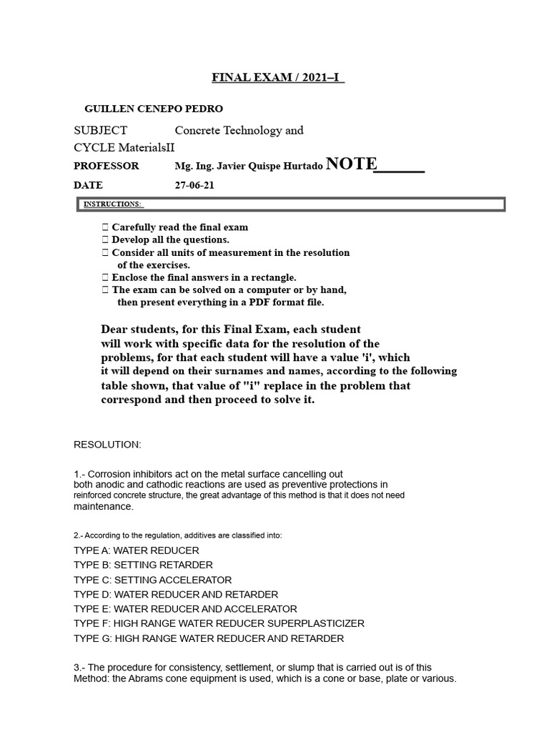 FINAL Exam Technology PEDRO | PDF | Concrete | Building Materials