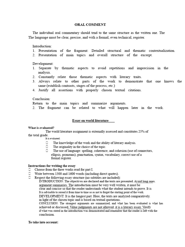 Oral Commentary and Essay Guidelines | PDF | Essays | Human Communication