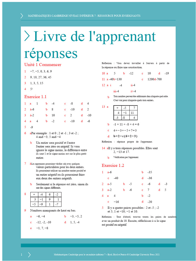 Ressources Pédagogiques Mathématiques 7 | PDF | Mathématiques | Nombre
