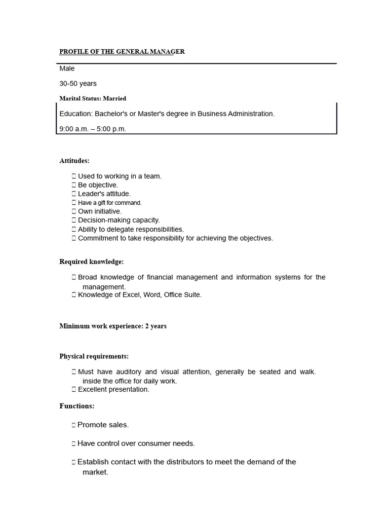 General Manager Profile Overview | PDF