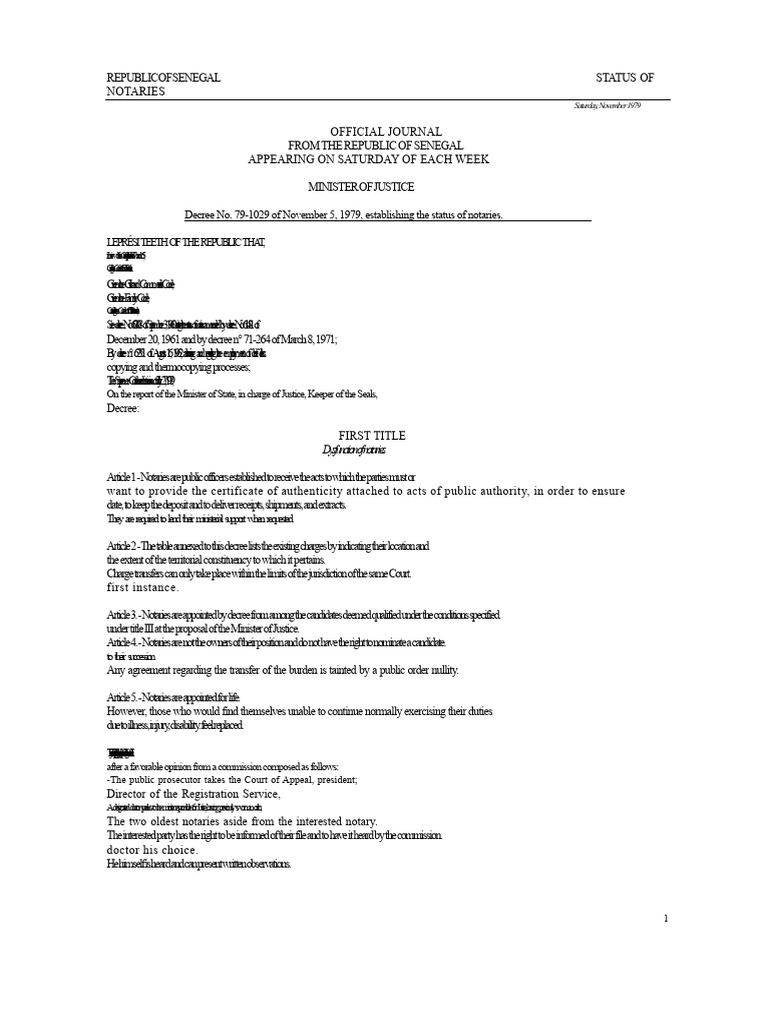 Senegal Status of Notaries | PDF | Law Clerk | Notary Public
