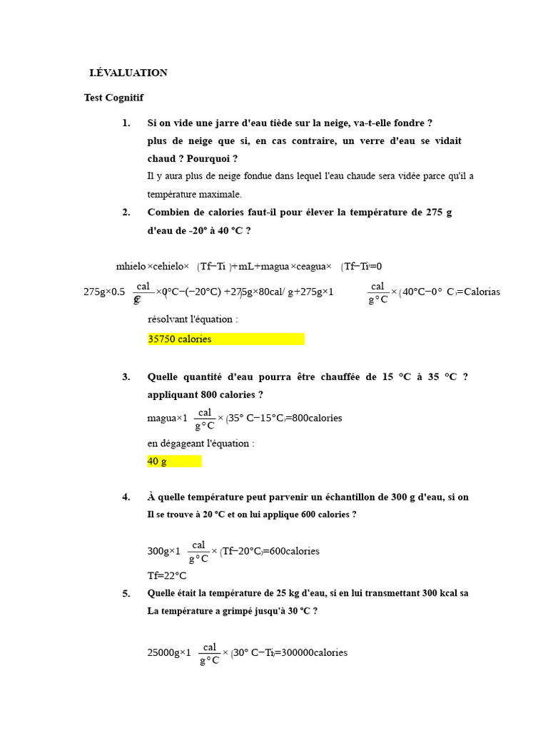 Calculs de chaleur en thermodynamique | PDF | Calorie | Chaleur