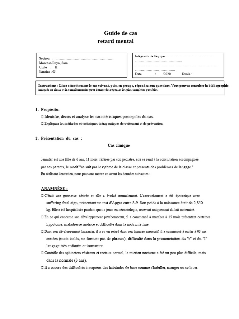Analyse du cas de retard mental chez un enfant | PDF | Handicap mental ...