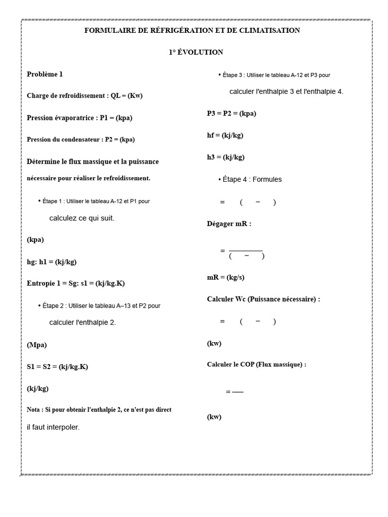 Formulaire de Réfrigération Et de Climatisation | PDF | Thermodynamique ...