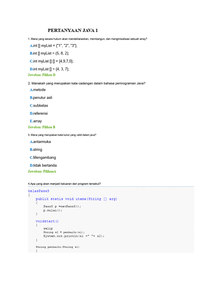 Pertanyaan Ujian Pemrograman Java | PDF