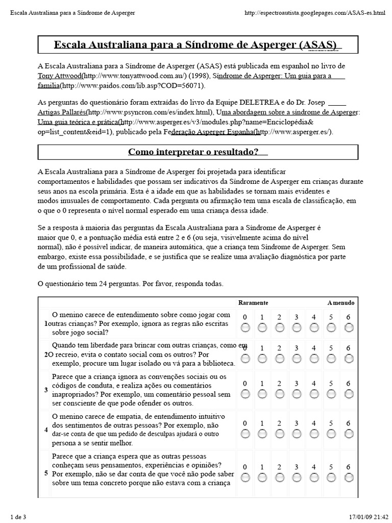 Escala Australiana para Síndrome de Asperger | PDF | Síndrome de ...