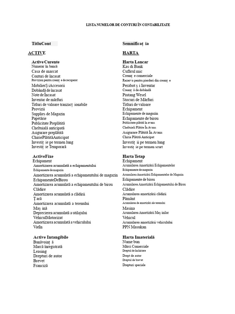 Lista Numelui Conturilor În Contabilitate | PDF