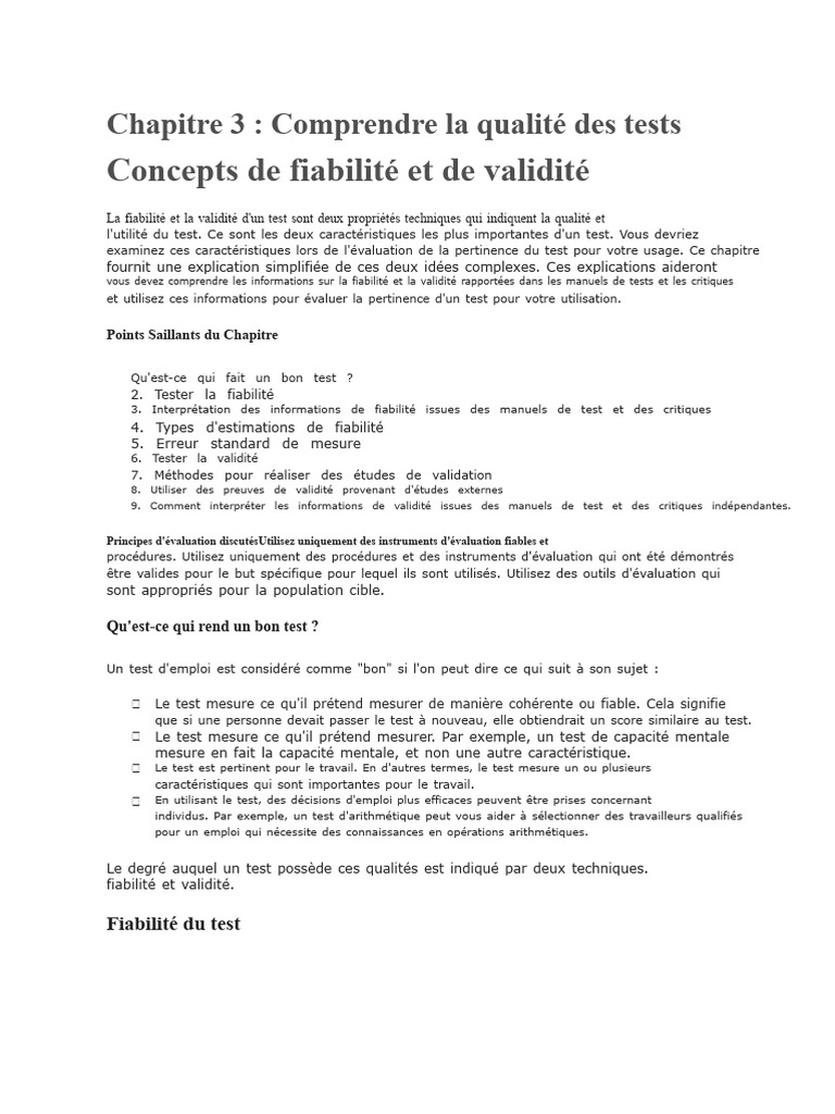 Fiabilité et validité des tests expliquées | PDF | Psychologie | Risque