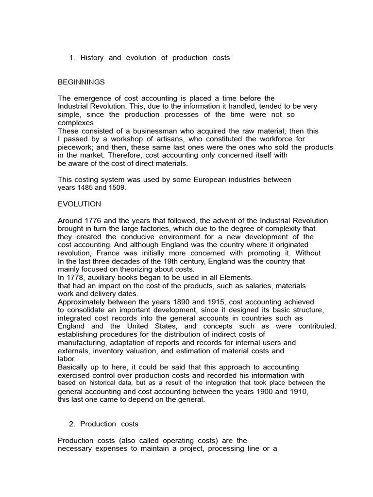 History of Production Costs and Accounting | PDF | Cost Of Goods Sold ...