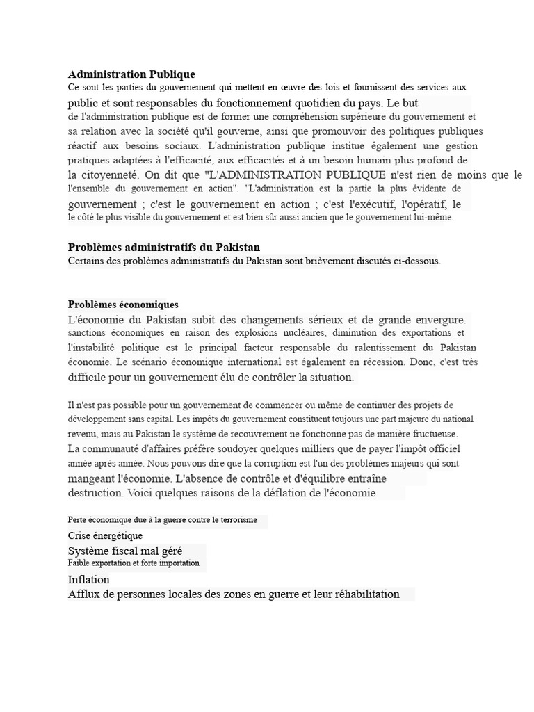 Problèmes de l'administration au Pakistan | PDF | Pakistan | Croissance ...