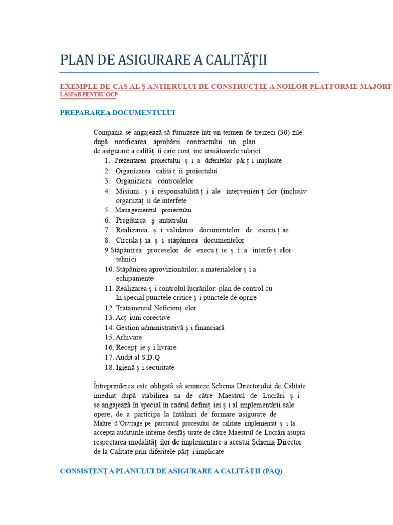 Exemple de Elemente Ale Unui PAQ | PDF