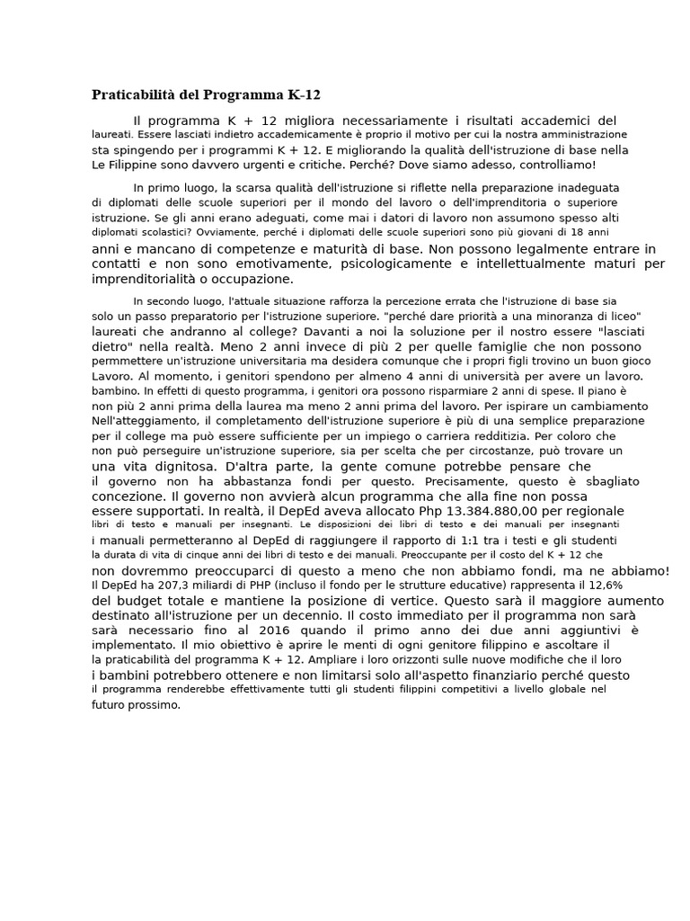 Praticabilità Del Programma K-12 | PDF
