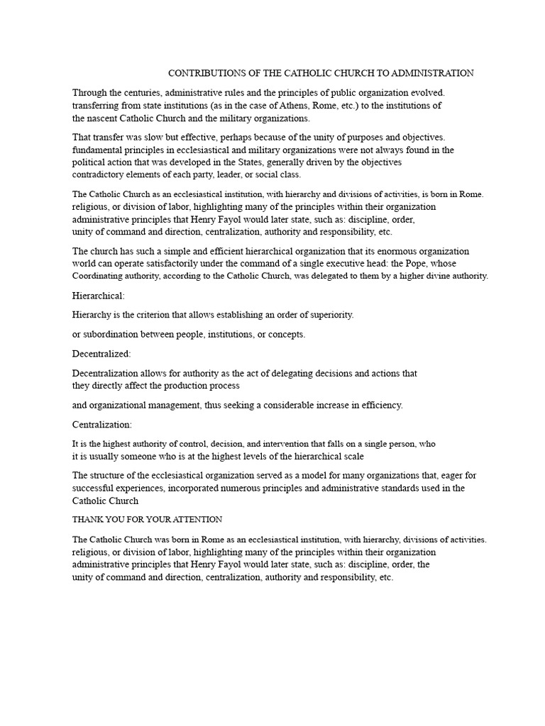 Contributions of The Catholic Church To Administration | PDF ...