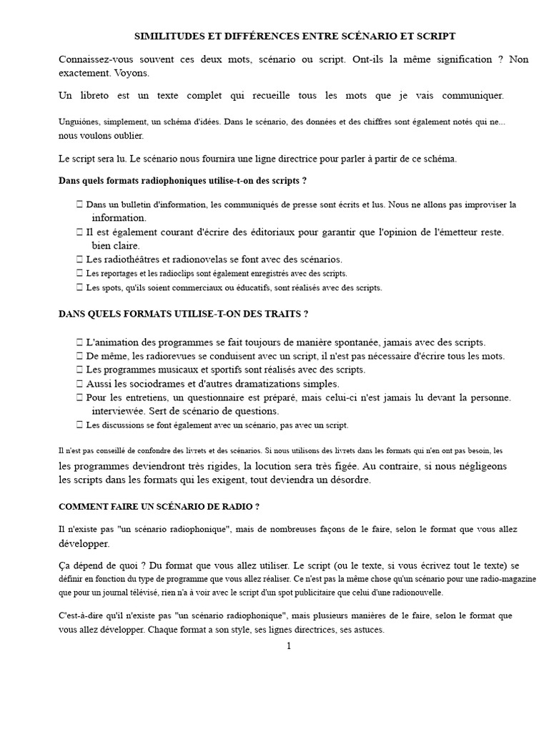 Différences entre script et scénario | PDF | Scénario | Informations