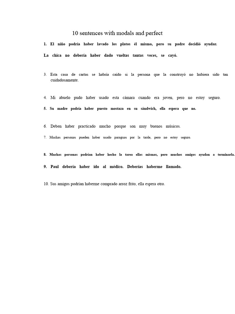 10 Oraciones Con Modales y Perfecto. | PDF | Gases de efecto ...