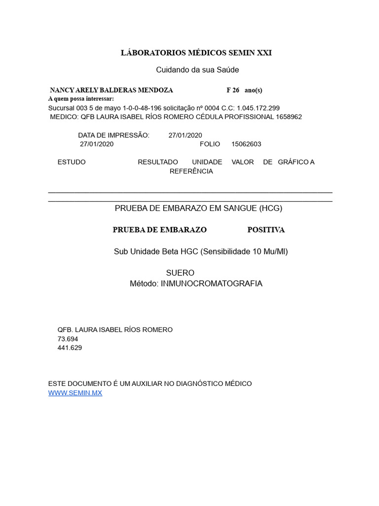 Resultado de Exame de Gravidez Positivo | PDF