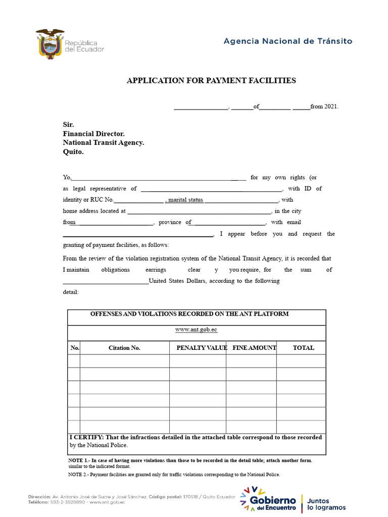 Payment Facilities Application for Traffic Violations | PDF | Payments ...