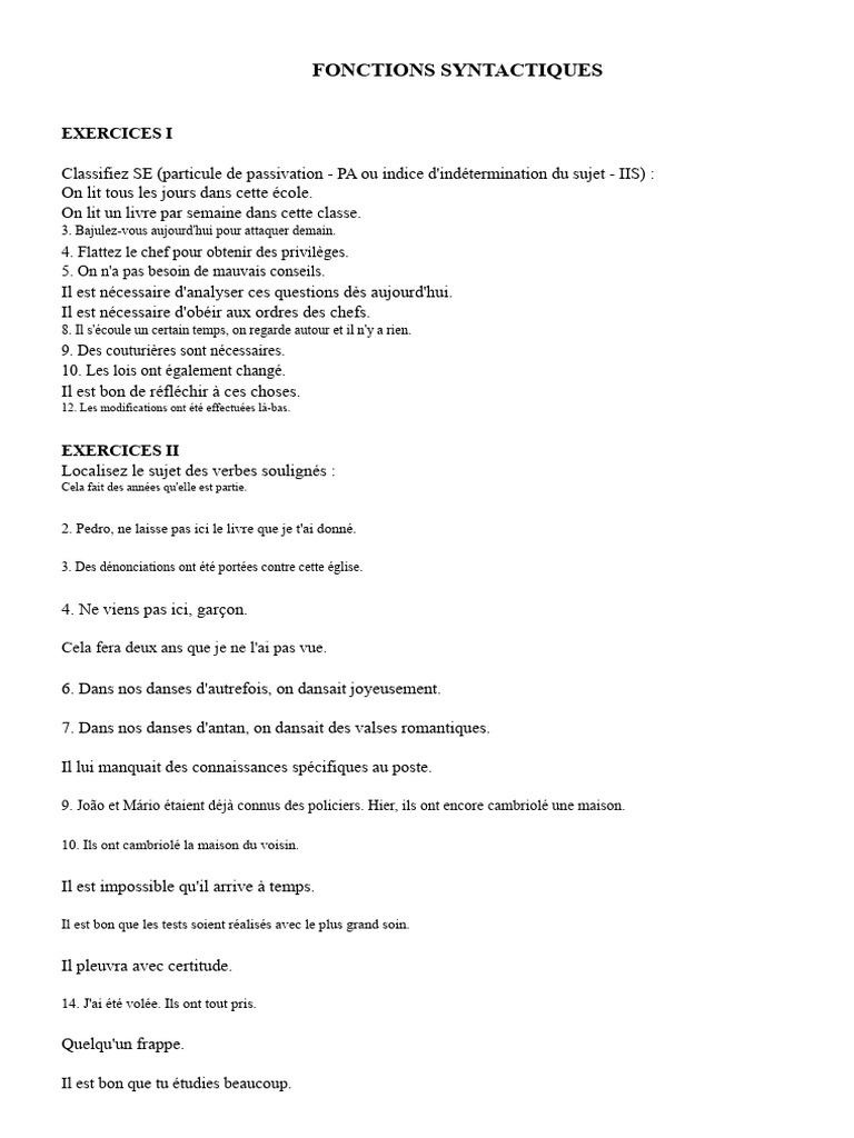 Analyse des Fonctions Syntactiques en Français | PDF | Sujet (Grammaire ...