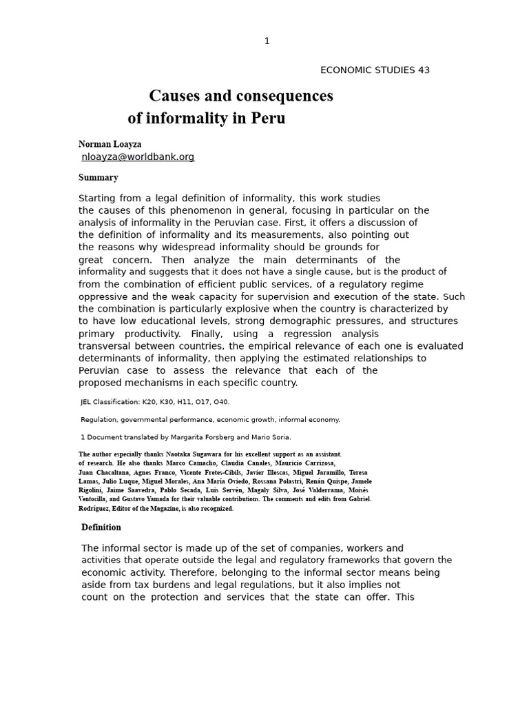 Causes of Informality in Peru | PDF | Economic Growth | Regression Analysis