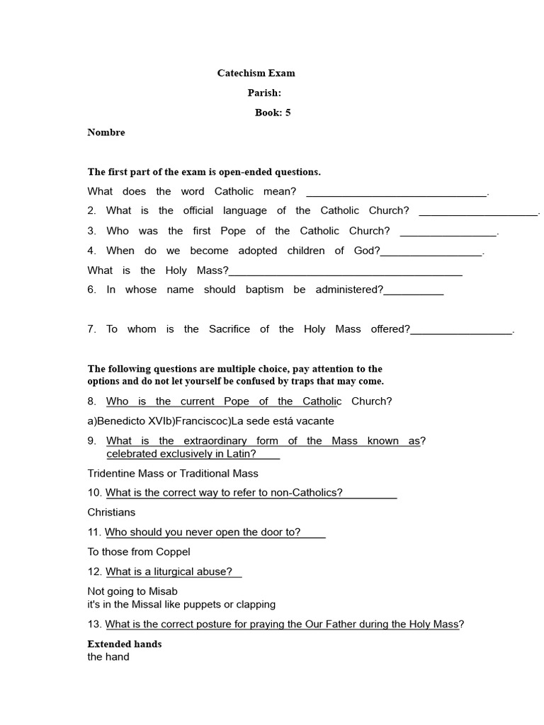Catechism Exam Book 5 | PDF