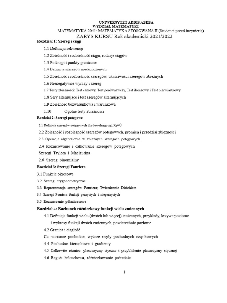 Matematyka-2041-Plan Kursu | PDF
