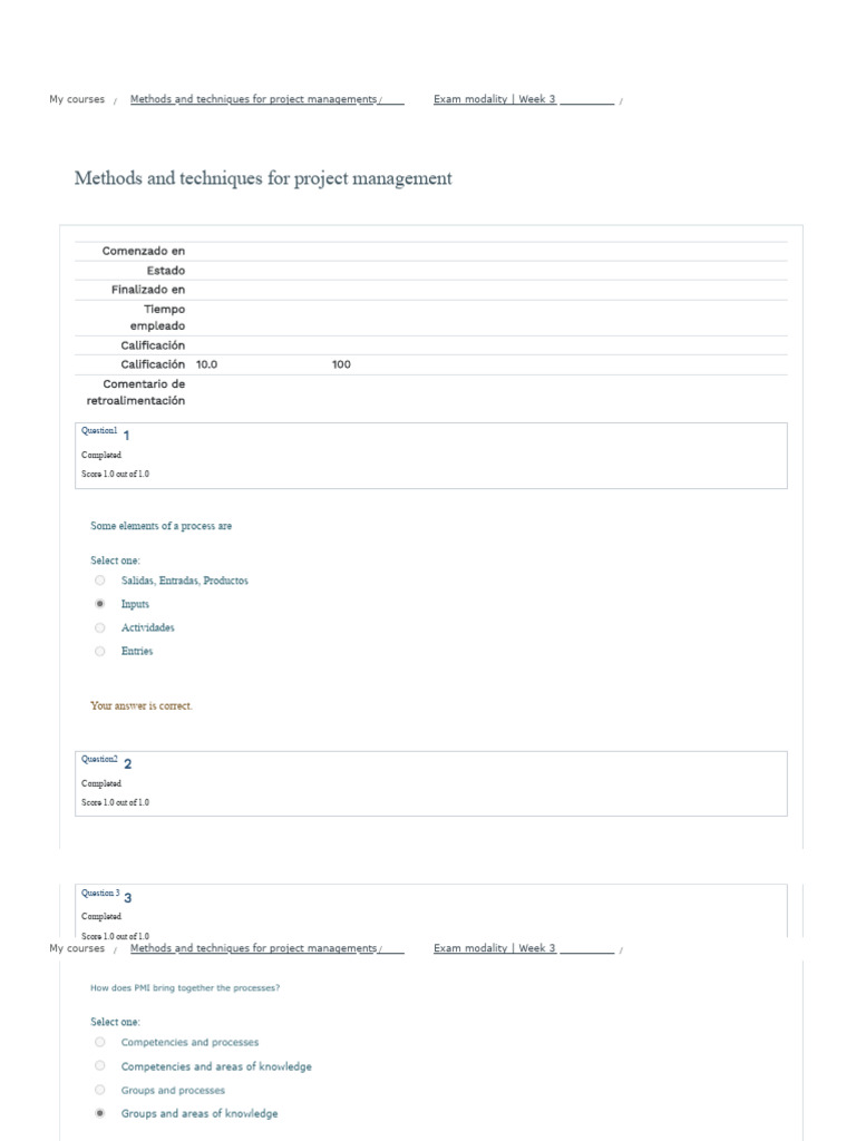 Methods and Techniques For Project Management Exam Week 3 | PDF