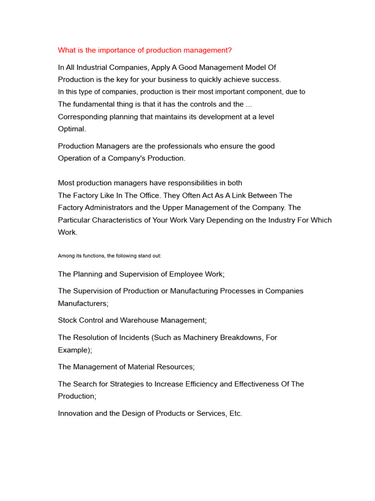 Importance of Production Management | PDF | Science | Theory