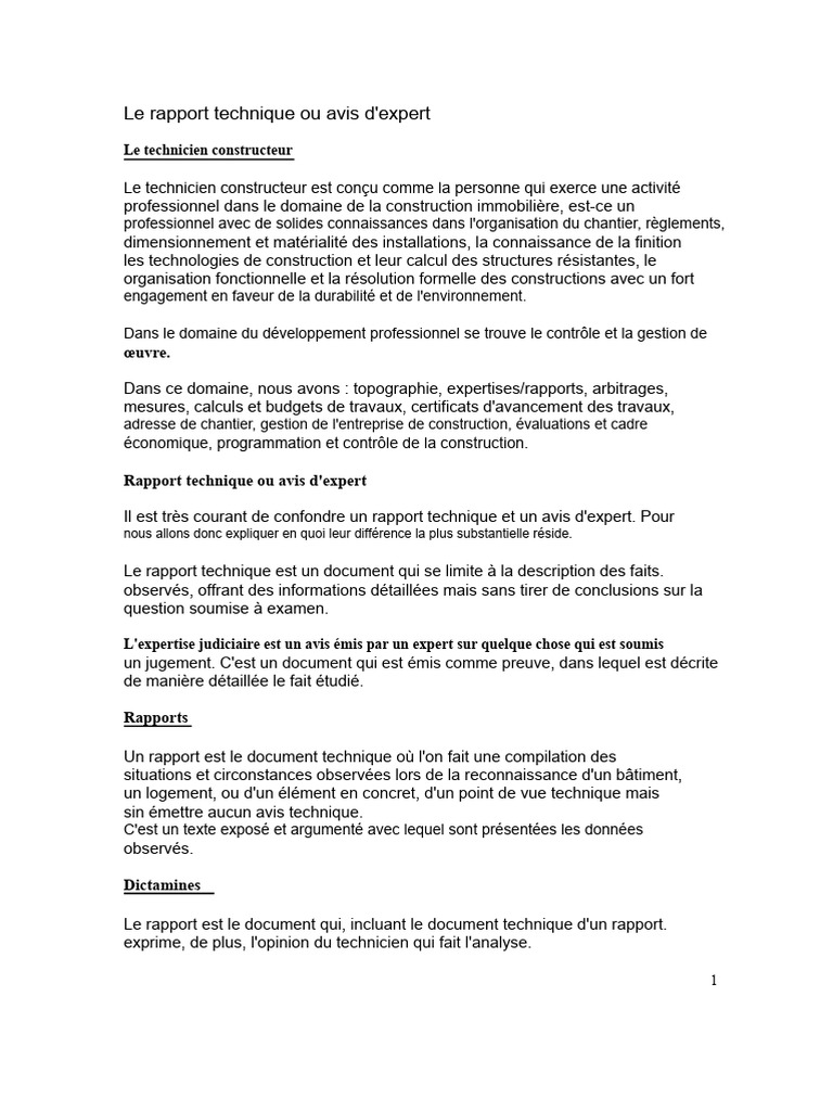 Rapport technique sur la construction | PDF | Expert
