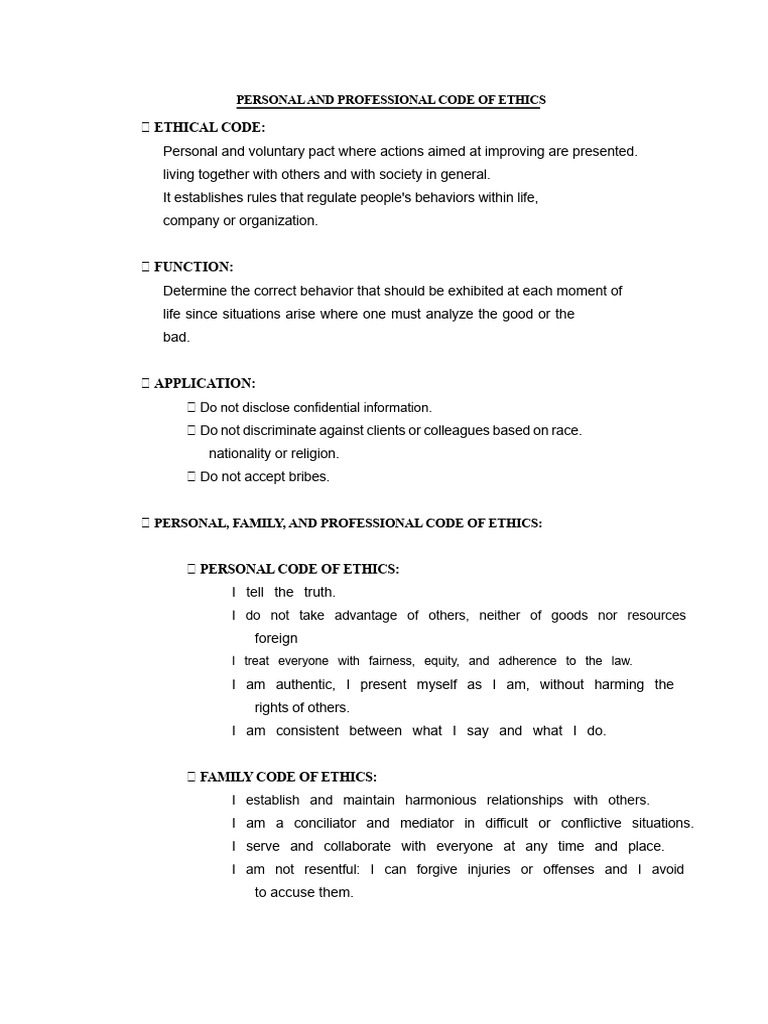 Personal and Professional Ethical Code | PDF