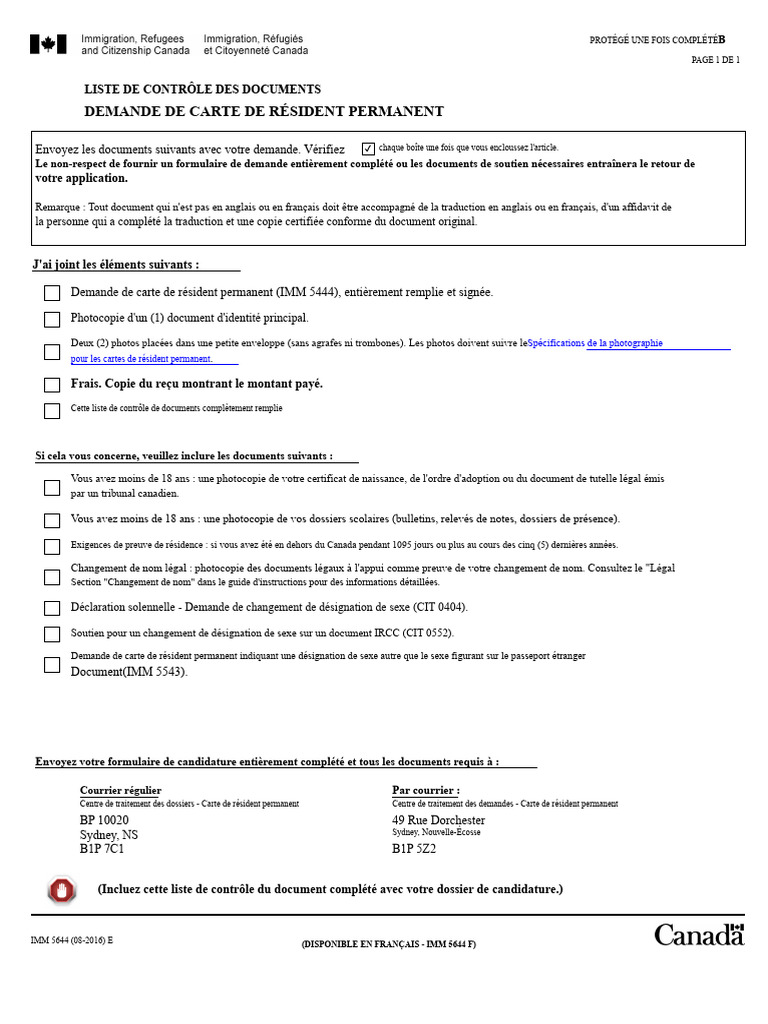 Liste de contrôle IMM 5644 pour résident permanent | PDF | Certificat ...