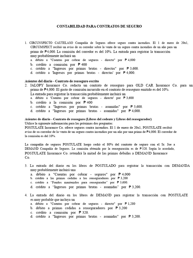 Contabilidad de Seguros: Primas y Reaseguro | PDF | Seguro | Contabilidad