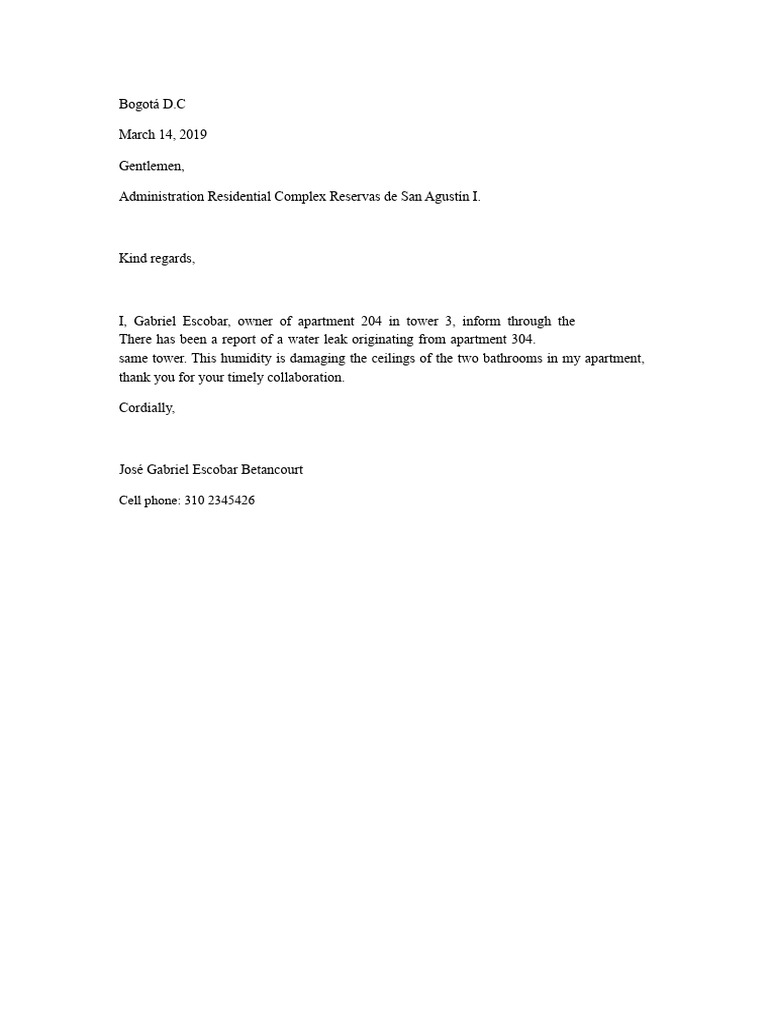 Water Leak Report in Bogotá Apartment | PDF
