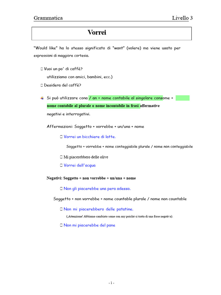 Vorrei Preferire | PDF