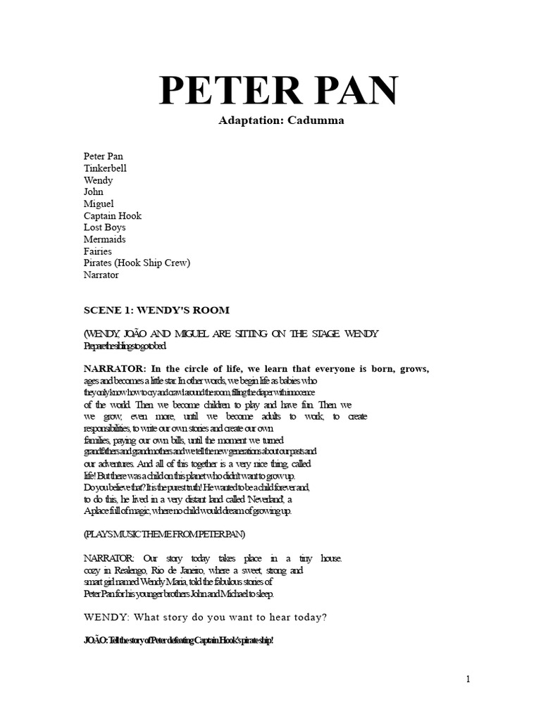 Peter Pan: A Short Story Script | PDF | Lost Boys (Peter Pan) | Peter Pan