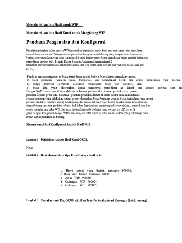 Panduan Analisis Hasil WIP SAP | PDF