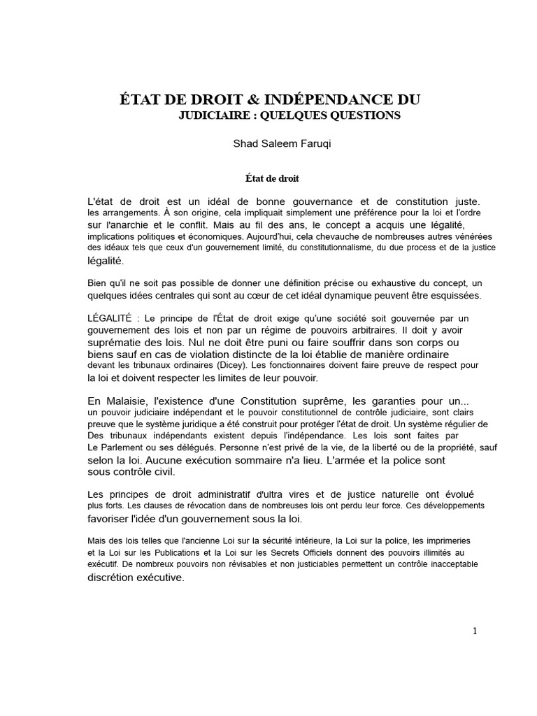 État de droit et indépendance judiciaire en Malaisie | PDF | Loi ...