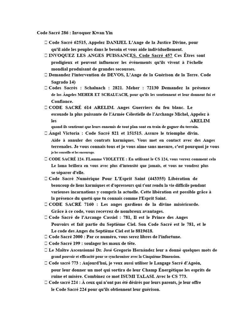 Codes Sacrés d'Invocation Angélique | PDF | Karma | Doctrines et ...