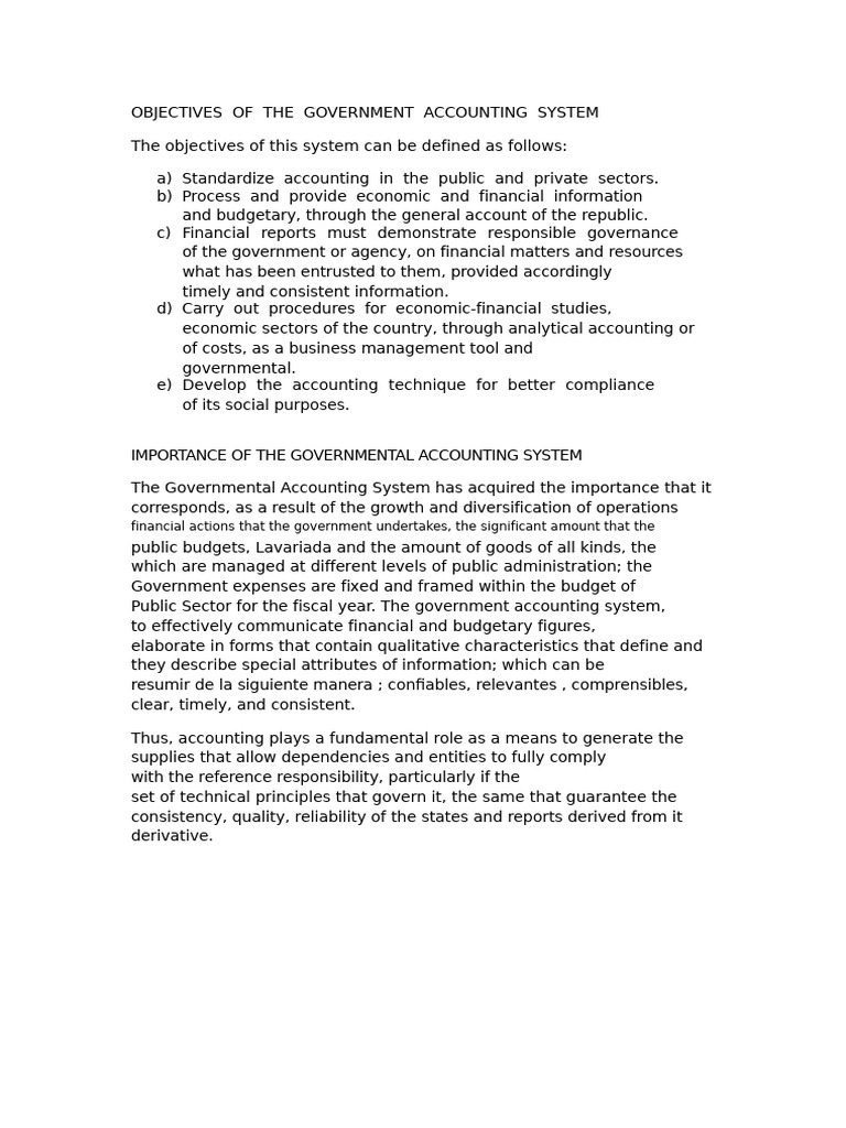 Objectives of Government Accounting System | PDF | Accounting ...