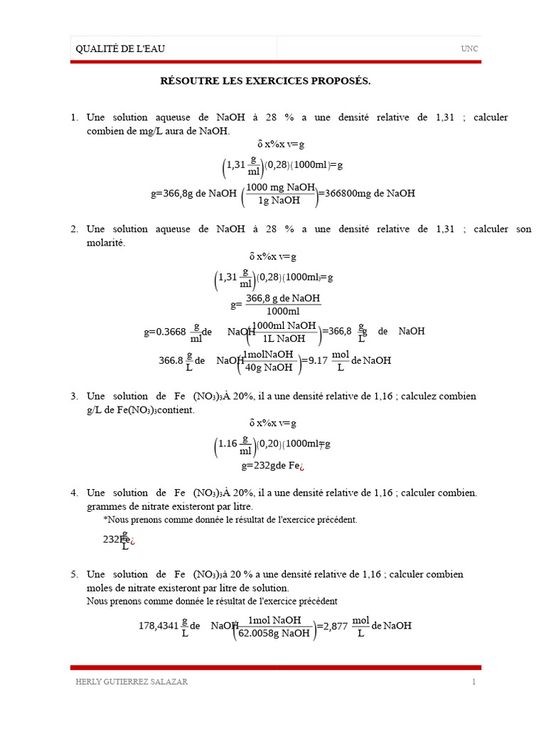 Calculs de concentration et pH en chimie analytique | PDF ...