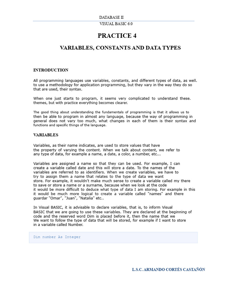 PRACTICE 4 - Variables Constants and Data Types | PDF | Data Type ...