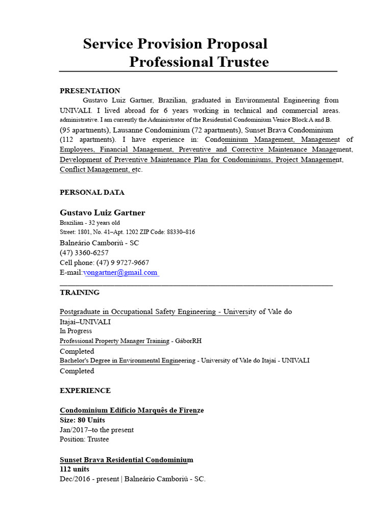 Professional Manager Proposal - Sistina Tower PDF | PDF | Condominium ...