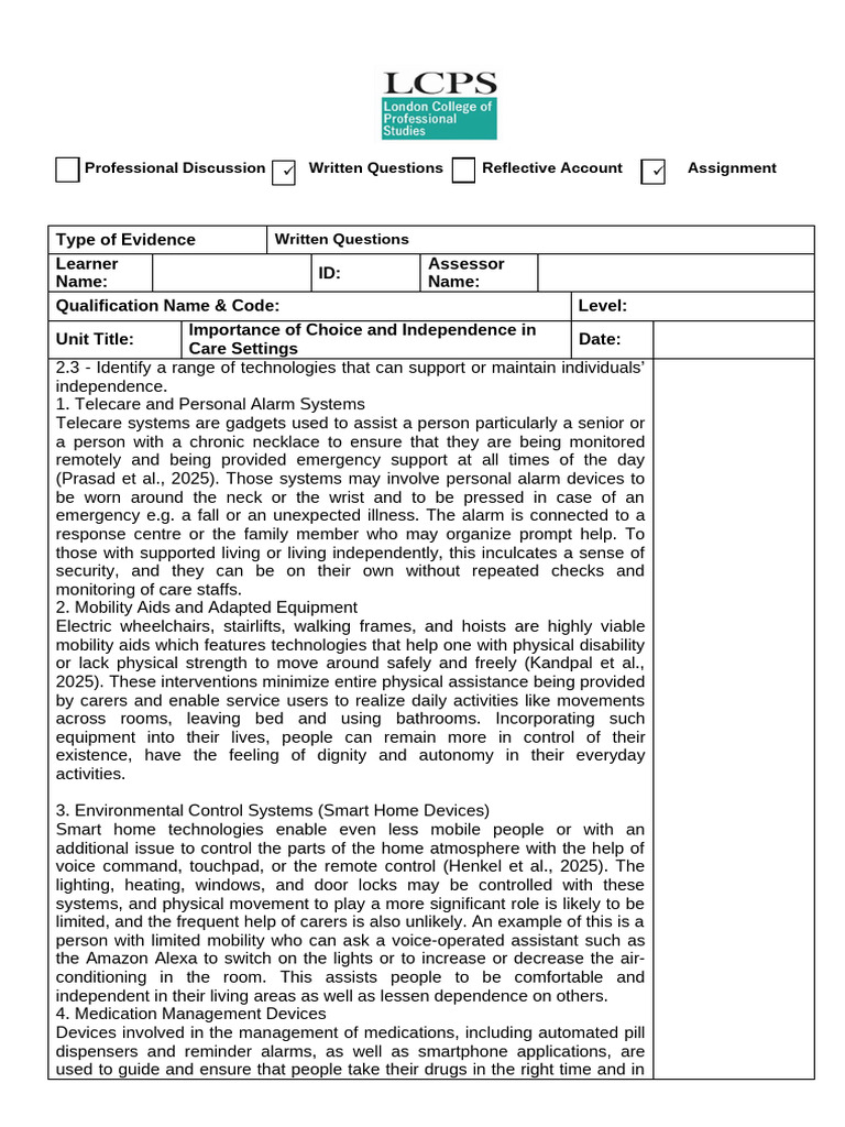 Technologies for Independence in Care | PDF | Risk | Risk Assessment