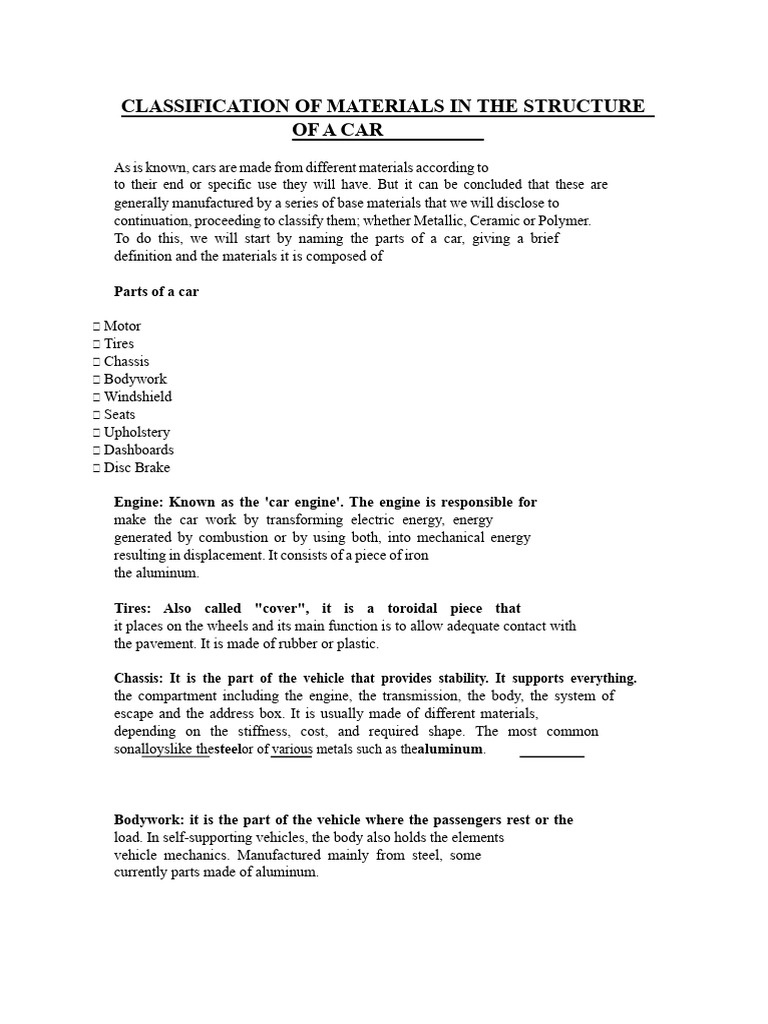 Car Material Classification Guide | PDF | Engines | Car