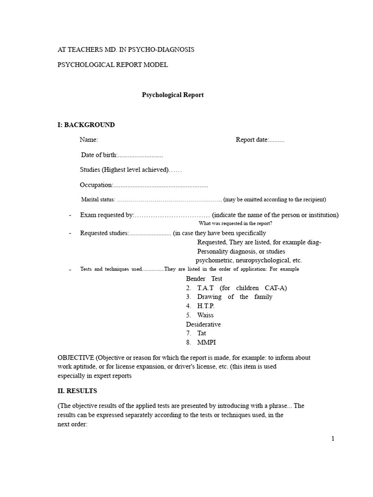 Psychological Diagnosis Report Template | PDF | Psychoanalysis | Psychology