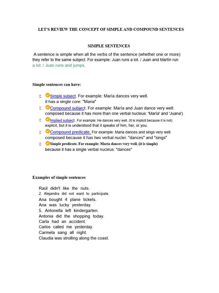 Simple vs. Compound Sentences Explained | PDF | Subject (Grammar ...