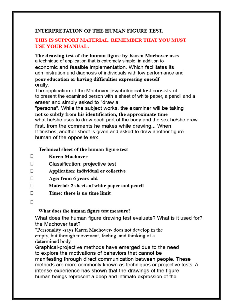 Human Figure Test Interpretation Guide | PDF | Narcissism | Drawing