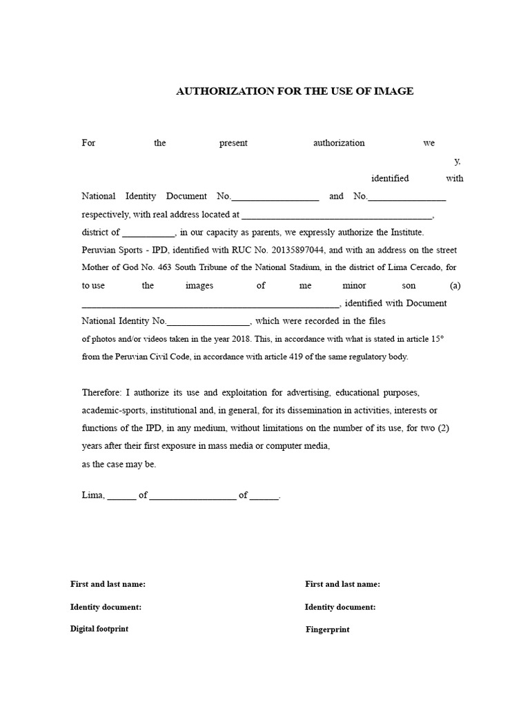 Image Use Authorization for Minors | PDF | Privacy
