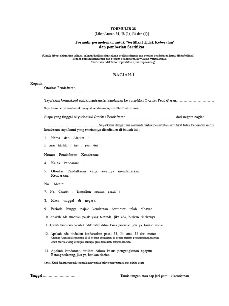 Formulir 28 Noc Form Rto | PDF