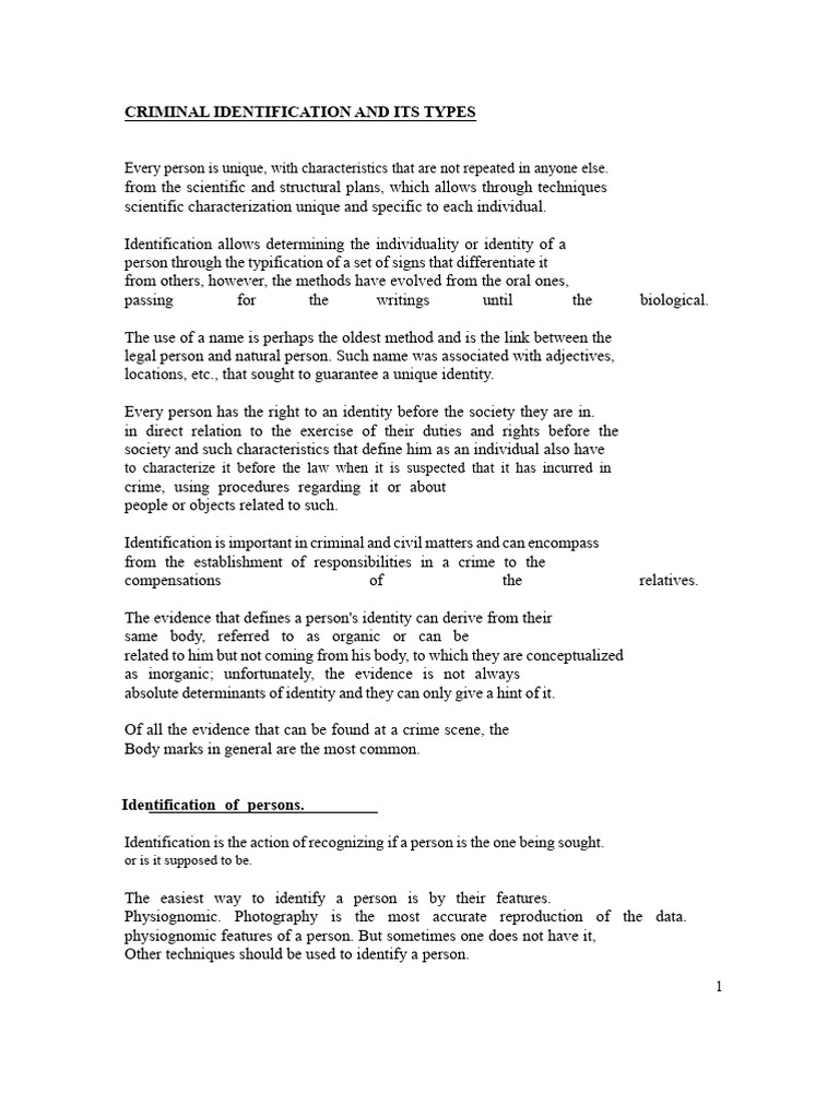 Types of Criminal Identification Methods | PDF | Dna Profiling ...