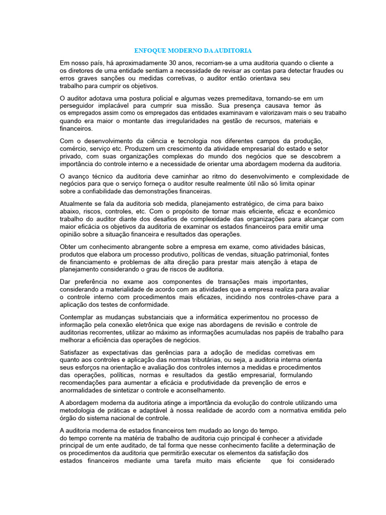 Abordagem Moderna da Auditoria Financeira | PDF | Auditoria interna ...